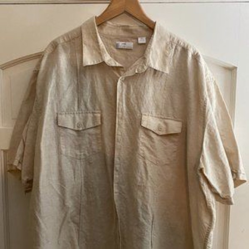 Cafe Luna Linen Cotton Beige Men’s 3XL Button Pockets Blend Shirt like new